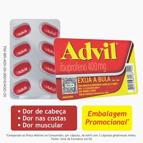 Analgésico Ibuprofeno Advil 400mg Cápsula Líquida 8 Unidades