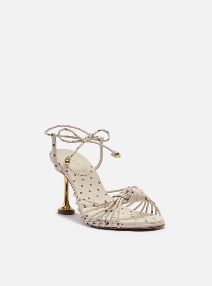 Sandália Off White Poá Salto Alto Taça Amarração