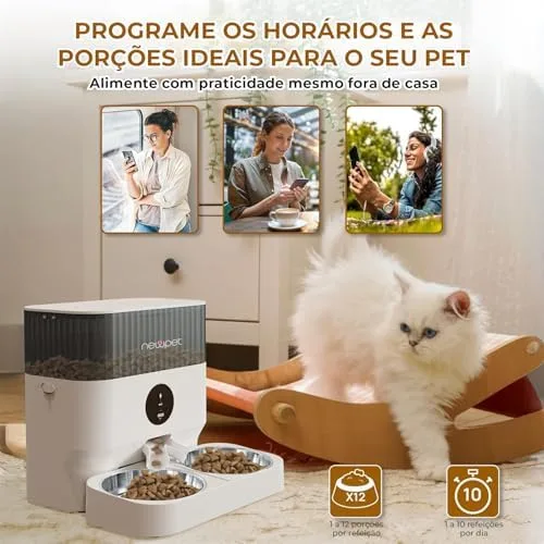 Elevado Comedouro para 2 Gatos, 5L Alimentador Automático Gatos WIFI Comedouro Automatico Pet com Suporte Elevado e Tigela de Aço Inoxidável,Chamada de refeição