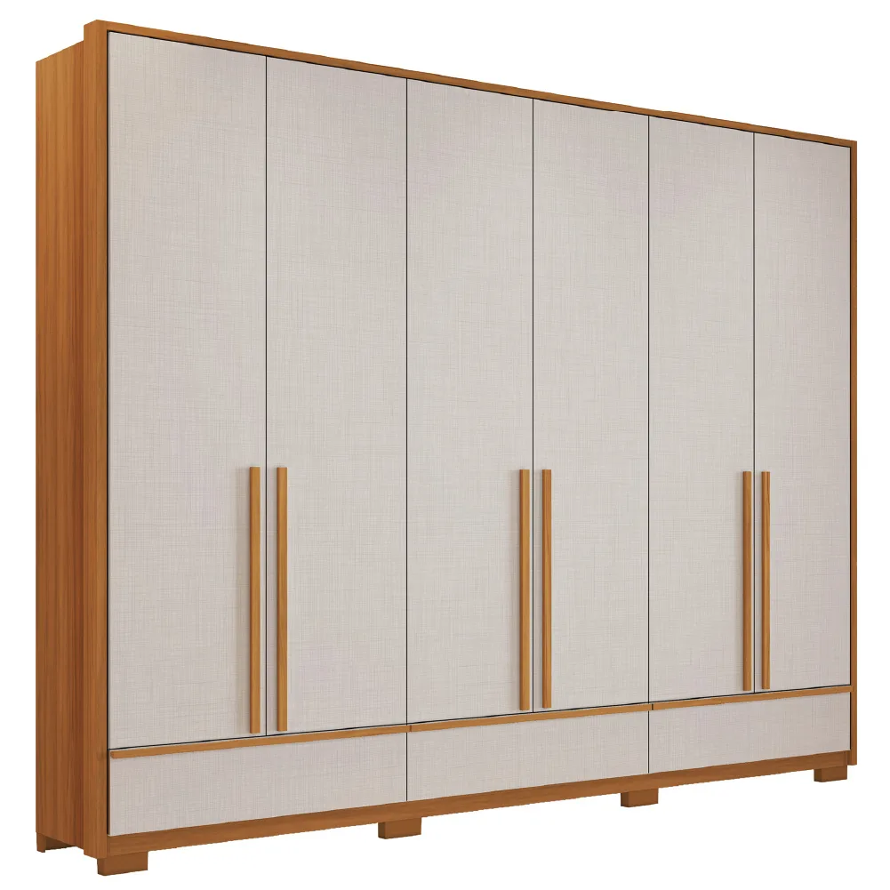 Guarda Roupas Casal 6 Portas 3 Gavetas 100% MDF Espanha Madeirado / Off White Notável