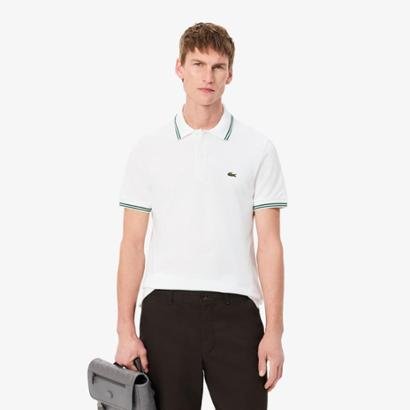 Camisa Polo Lacoste Trim Accent L.12.12 Ajuste Regular Masculina - Branco