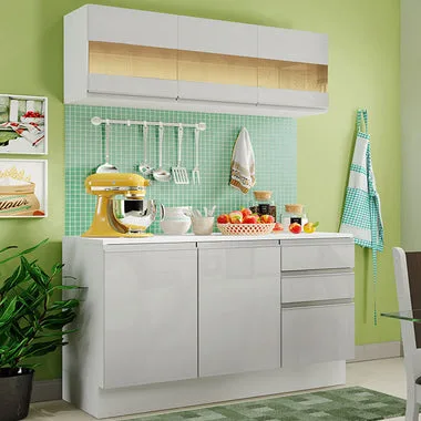 Armário de Cozinha Compacta 100% MDF 120 cm Frentes Branco Brilho Smart Madesa XP