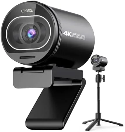 EMEET Webcam 4K, webcam S600 com tripé, 2 microfones de redução de ruído, FOV ajustável de 40° a 73°, foco automático PDAF, capa de privacidade integrada, câmera de streaming para jogos, chamadas de