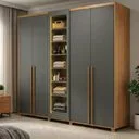 Guarda-Roupa Casal Áustria 5 Portas 1 Porta com Vidro Reflecta com LED e 3 Gavetas Internas