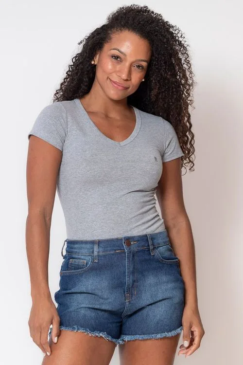 T-Shirt Básica Decote V Polo Wear Mescla Médio