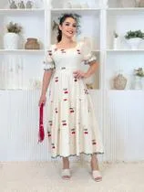 Vestido midi luxo linho bodardo algodão enlegante manga curto dia das mães
