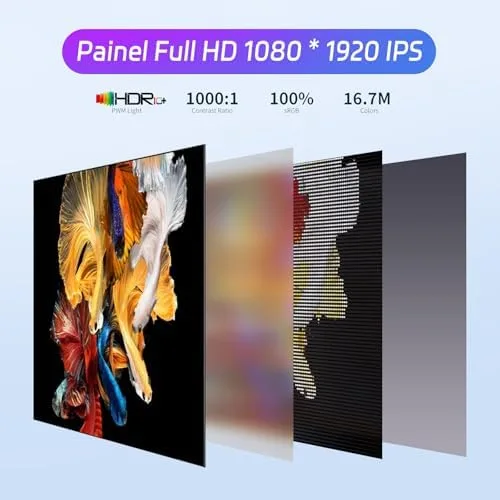 Monitor Portátil IPS 15.6" Full HD 1080p, Ultrafino, USB-C/HDMI, Capa Inteligente e Alto-falantes - Extensor de Tela para Laptop e Viagem