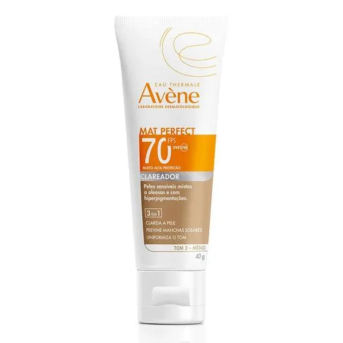 Protetor Solar Facial Avène FPS 70 Mat Perfect Clareador Cor Média 40g Fluido - Drogarias Pacheco