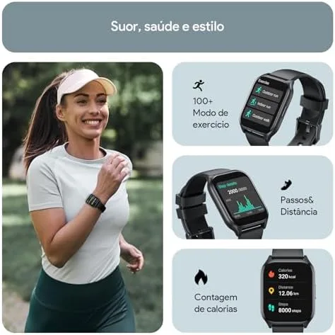 Relógio Inteligente Tranya ES10 1.83“ Tela HD Touch, IP68 à Prova d‘Água, Bateria de 7-10 Dias, Monitoramento Esportivo, Chamadas Bluetooth, Notificações, Smartwatch
