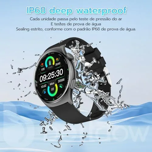 Bettdow Smartwatch feminino Redondo AMOLED 1.43" - Relógio Inteligente com Chamadas Bluetooth, 178+ Modos Esportivos, IP68 à Prova d‘Água, Compatível Android/iOS (Rosa)