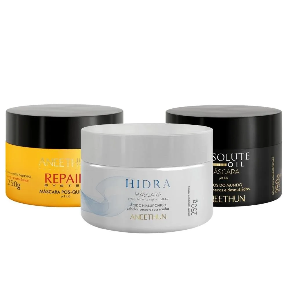 Kit Aneethun Cronograma Capilar Máscara de Hidratação Nutrição Reconstrução 3 x 250 g