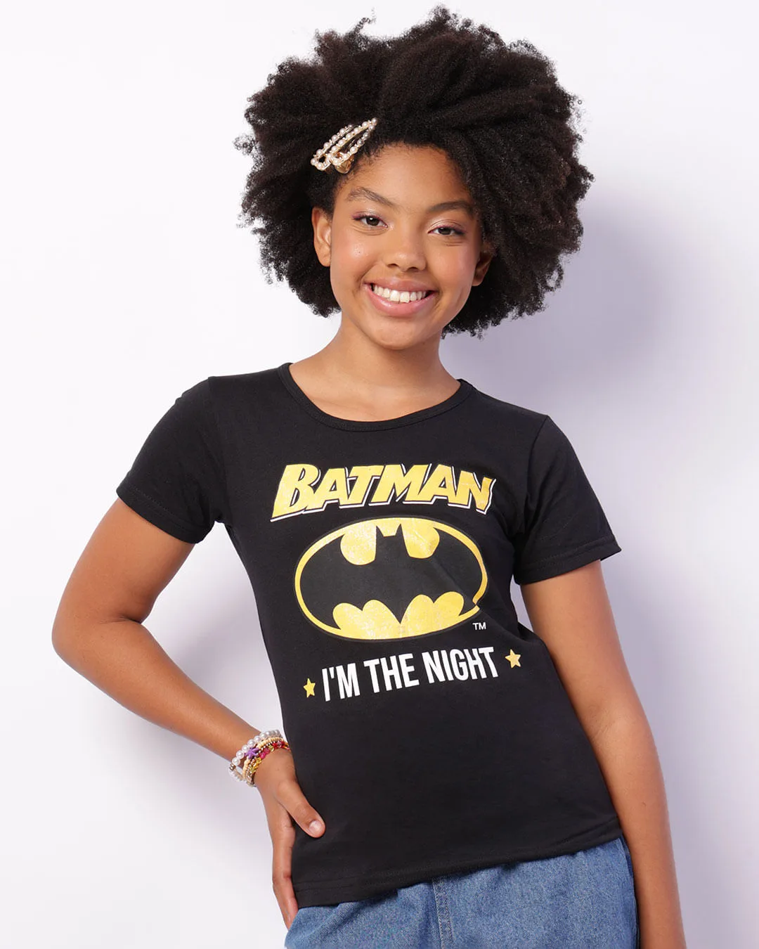 Camiseta Juvenil DC Comics Batman Manga Curta Preta