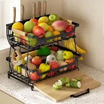 Fruteira de Mesa de 2 Andares com Tábua de Cortar,Cesta de Frutas com Alça para Armazenamento,Cesta de Armazenamento de Frutas e Verduras para Cozinha