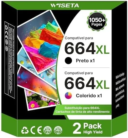 WISETA Cartucho de Tinta Compatível com HP 664 664XL Compatível com DeskJet Ink Advantage 1115 1118 2135 3775 3776 3835 3838 4535 4675 5275 não original (1 preto, 1 cor)