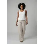 Calça Pantalona Feminina Bege Claro Risca de Giz