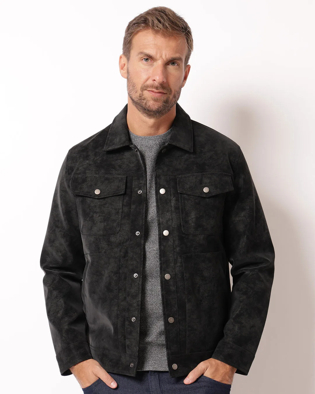 Jaqueta Masculino PU Suede Preta
