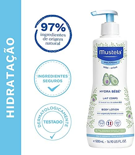 Mustela Hydra Bebê 500ml - Hidratante Infantil Corpo e Rosto - Feito com 97% de Ingredientes de Origem Natural e Hipoalergênico - Seguro Desde o Nascimento