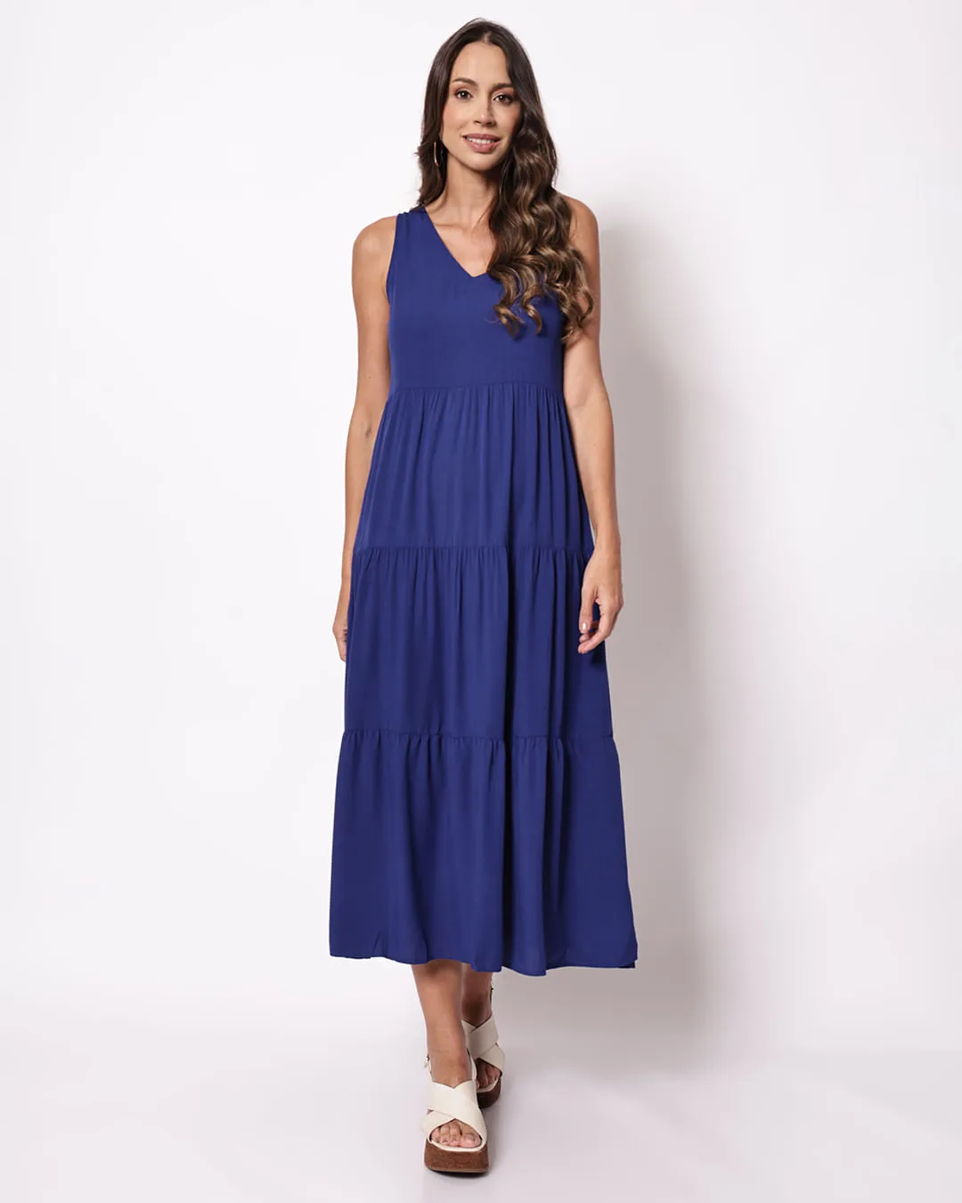 Vestido Longo Feminino Viscose Berry & Co Três Marias Marinho