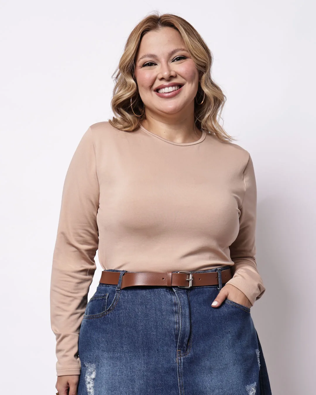 Blusa Plus Size Térmica Feminina Manga Longa Bege