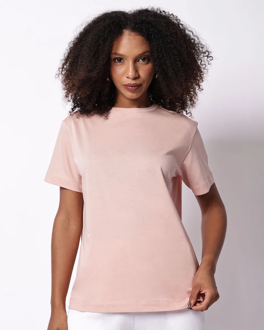 Camiseta Feminina Algodão Básica Manga Curta  Rosa