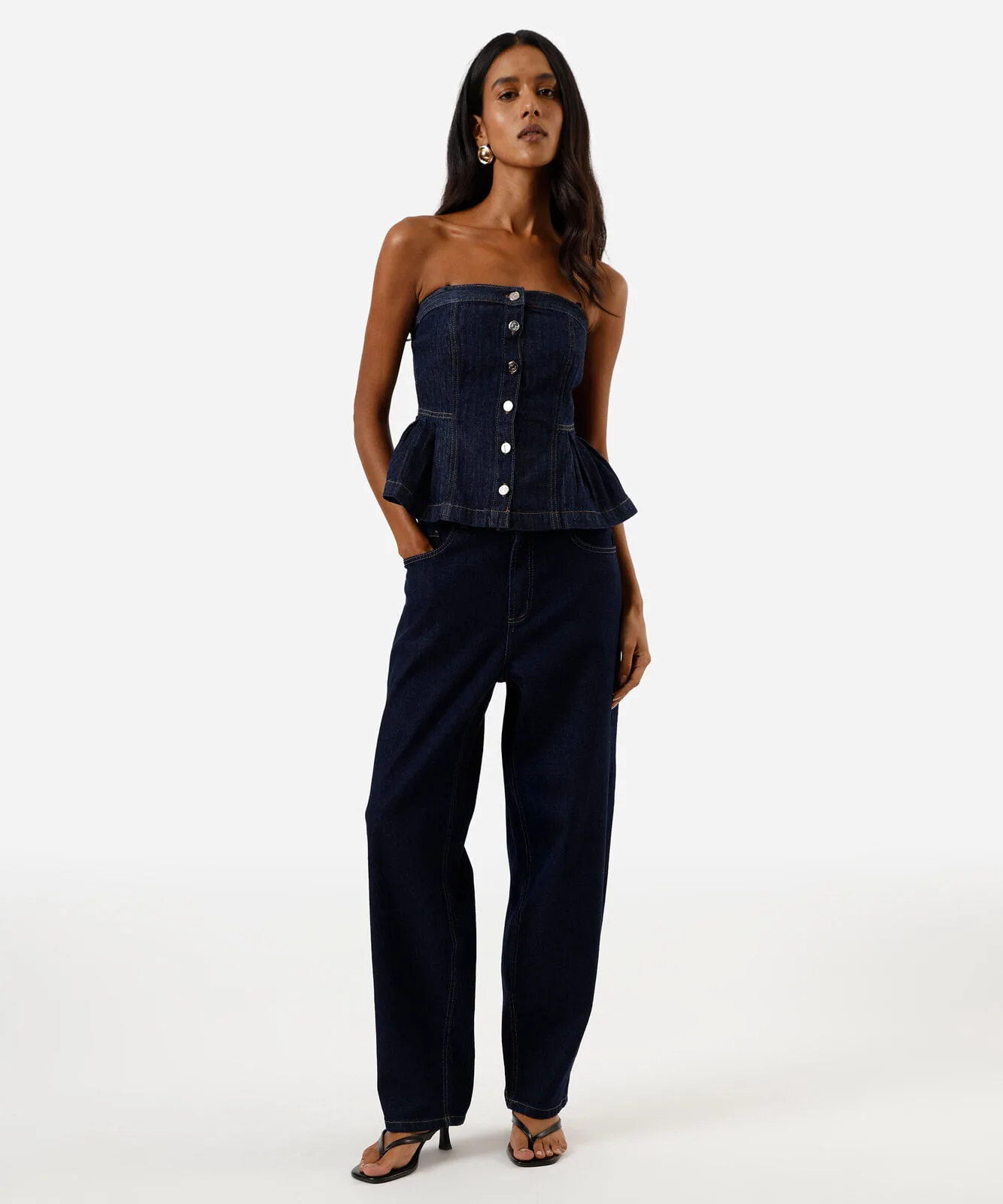 calça jeans baggy stretch cintura alta azul