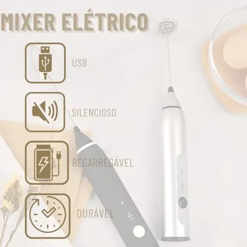 Mini Mixer Portátil USB Recarregável – Espumador de Leite e Café, Batedor de Ovos, Whey e Outras Bebidas, 3 Velocidades