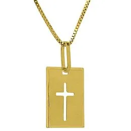 Pingente de Ouro Placa com Cruz Vazada- PG0952