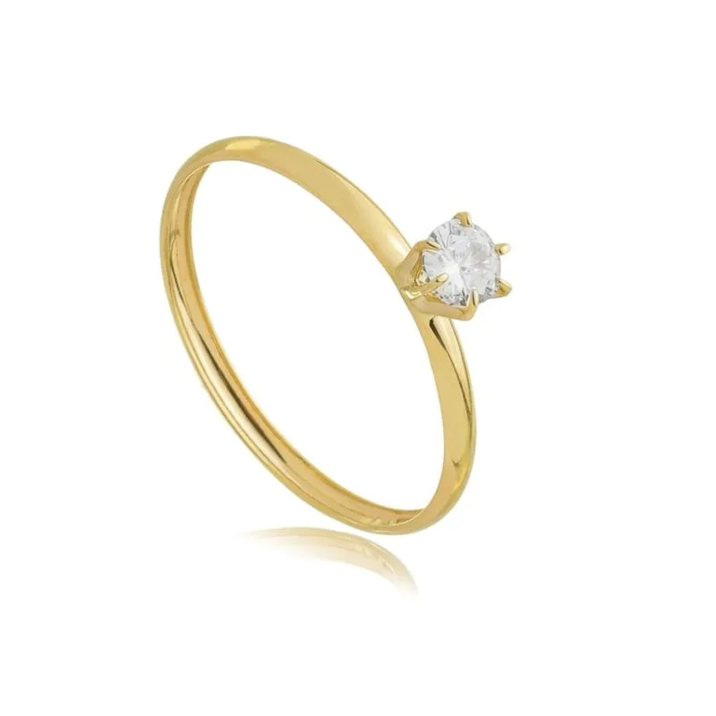 Anel Solitário de Ouro 10K Calice com Zirconia - AN20340