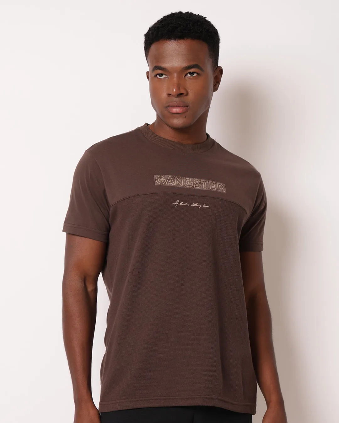 Camiseta Masculina Gangster Texturizada Marrom
