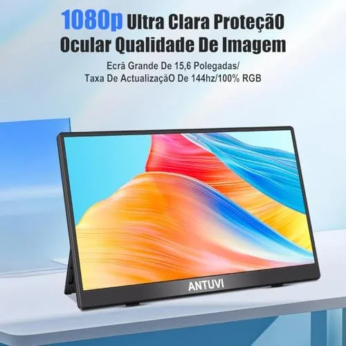 ANTUVI Monitor Portátil 15.6'', 1080P, MINI Segunda de Notebook Extensor De Tela, Ultra-Slim e portátil, com alto-falante de pé, Adequado para Viagens, Casa, Trabalho/Jogos