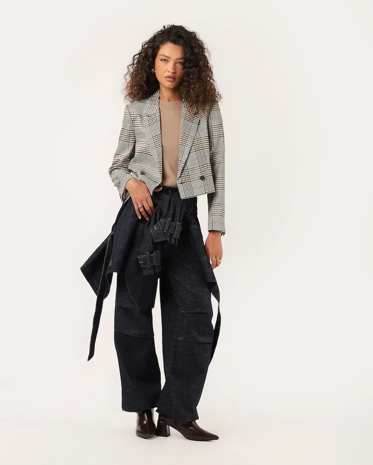 Blazer cropped príncipe de gales - multicor