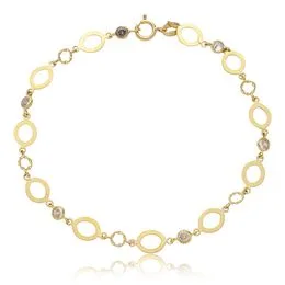 Pulseira de Ouro 18K Elos Vazados com Zircônias Brancas 19cm - PS23252