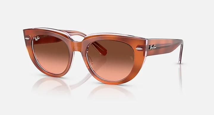 Ray-Ban DOREEN Havana vermelho com multicolorido transparente|Red Havana On Transparent Multicolor with Rosa degradê Marrom|Pink Gradient Brown Degradê|Gradient lens