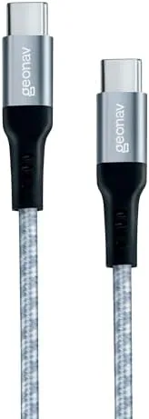 Geonav Cabo USB-C (tipo C) para USB-C (tipo C), 1,5 metros, nylon trançado, UCC04, Cinza/Branco