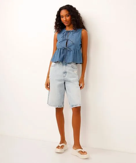 bermuda jorts jeans cintura alta azul