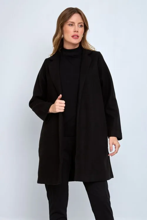 Casaco Feminino Preto Longline com Lapela