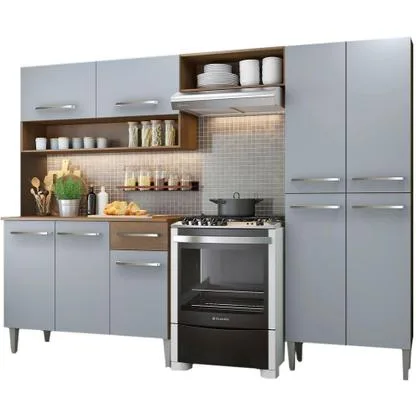 Armário de Cozinha Completa com Armário e Balcão 229cm Emilly Madesa