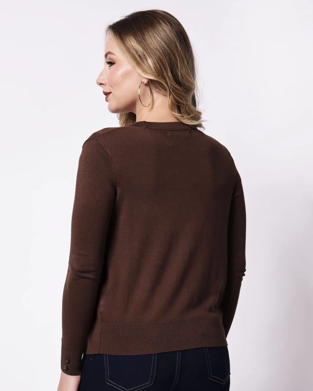 Cardigan  Feminino Aberto Tricô  Marrom