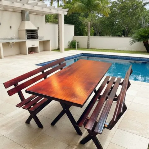 Conjunto Mesa para Jardim com 2 Bancos Kit Churrasco Yescasa