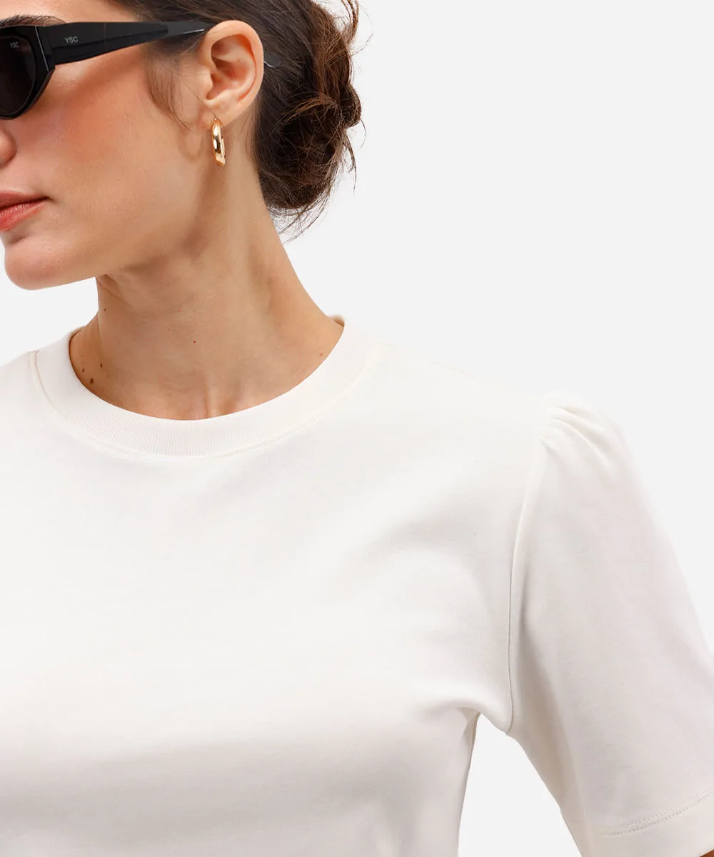 camiseta feminina de algodão peruano manga bufante off white