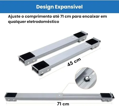 Suporte Móvel Ajustável para Eletrodomésticos, Capacidade 200kg, 24 Rodinhas com Trava, Aço Carbono, 18-71cm
