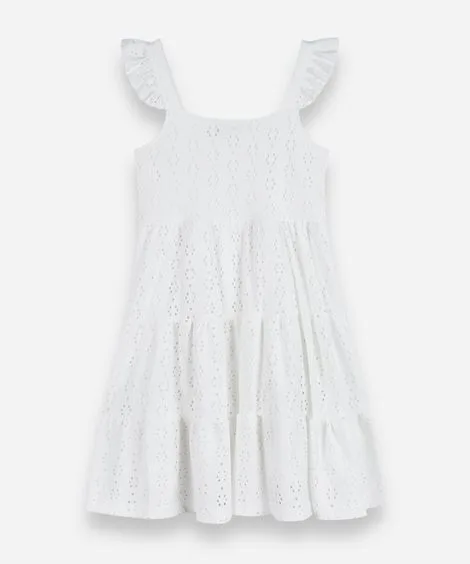 vestido infantil de laise com babados off white