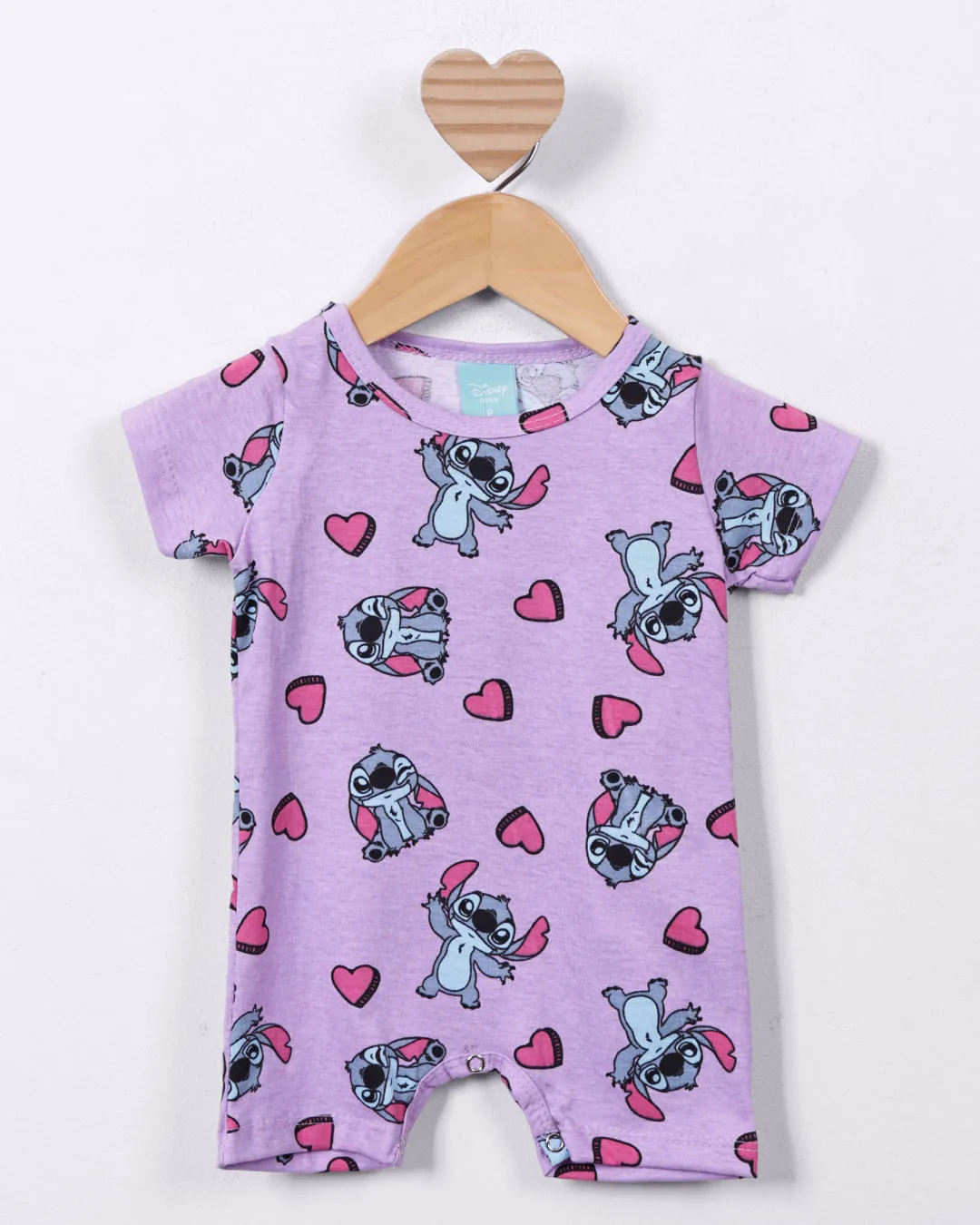 Macaquinho Bebê Algodão Disney Stitch Lilás