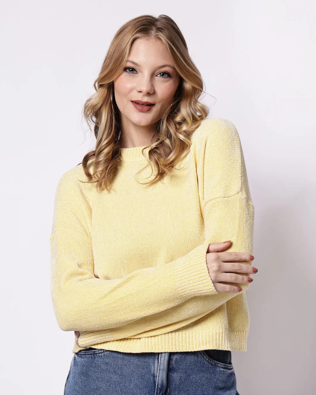 Suéter Feminino Tricô Chenile Amarelo
