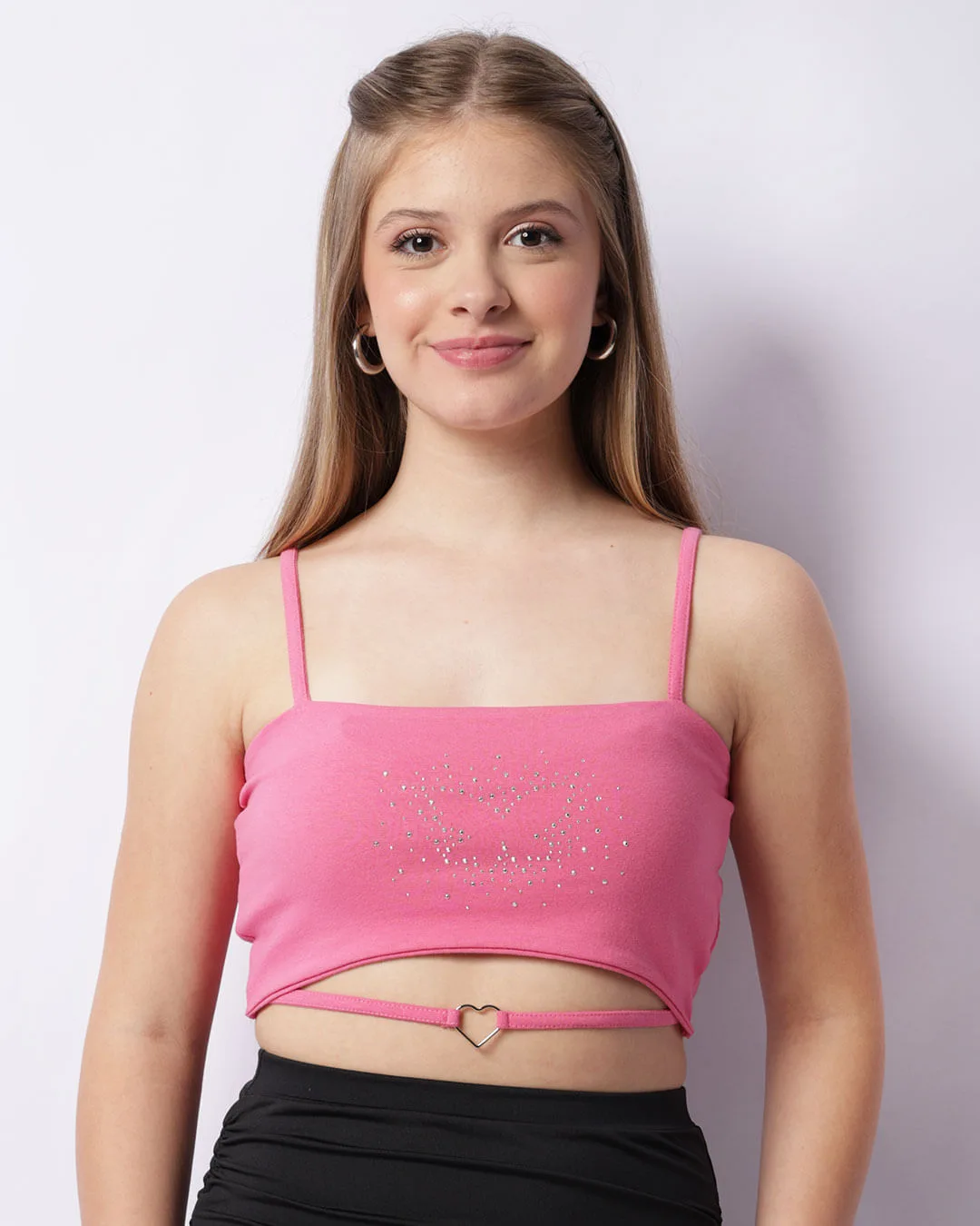 Regata Juvenil Cropped Faixa Com Bridão Rosa