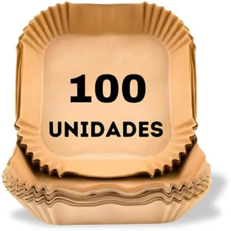 Kit Formas Descartáveis para Air Fryer Universal 100 pcs 20x20cm Papel Manteiga Antiaderente Quadrada – Forro de Papel Air Fryer Reforçado Resistente ao Calor Premium MyBrins (20cm)