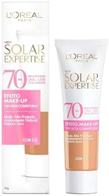 L'Oréal Paris Solar Expertise Efeito Makeup FPS 70, Protetor Solar Facial com Cor e Alta Cobertura de Base por 12H, Previne Rugas e Manchas, Cor 2.0, 40g