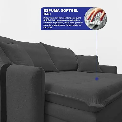 Sofá Baú Sem Caixa Retrátil 2,00m SoftGel Bonnie. Boucle Cama inBox - Grafite