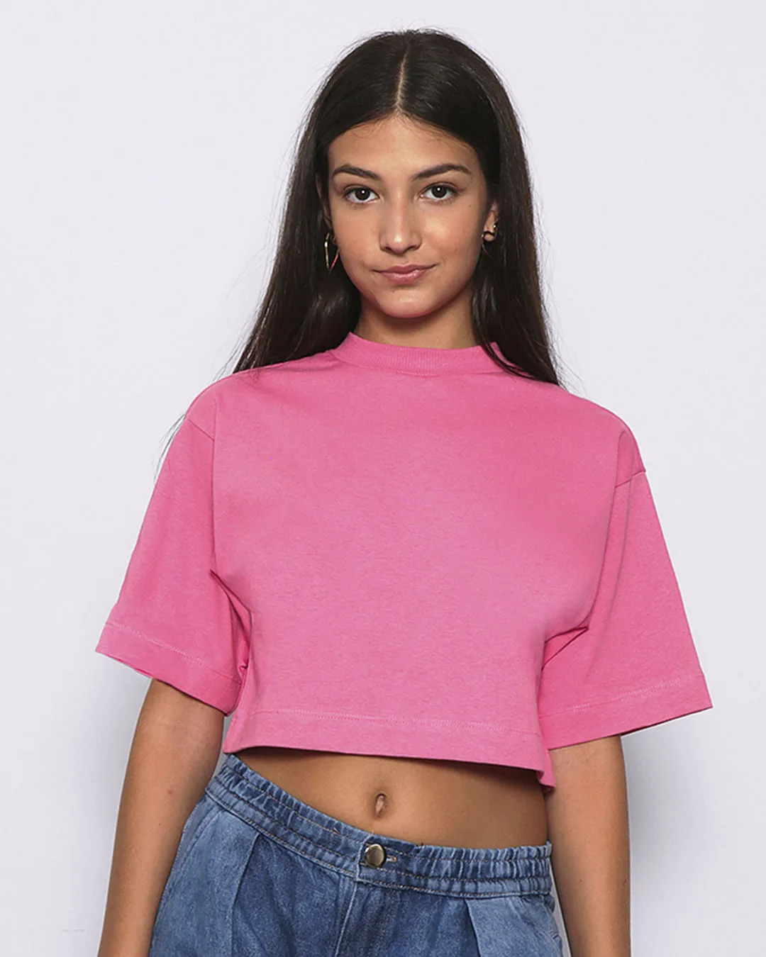 Blusa Juvenil Cropped Gola Alta Lisa Rosa