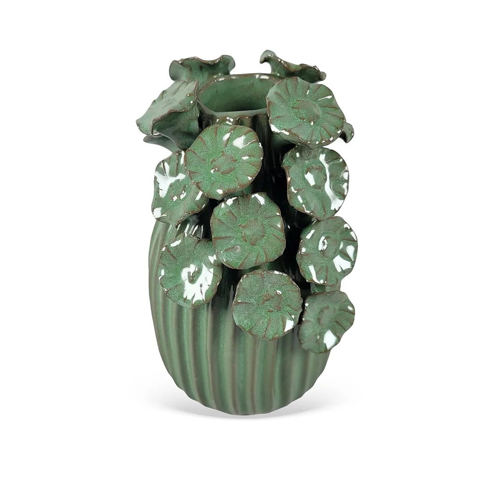 Vaso Decorativo Flores em Cerâmica Verde 13cm ZQ0080 BTC
